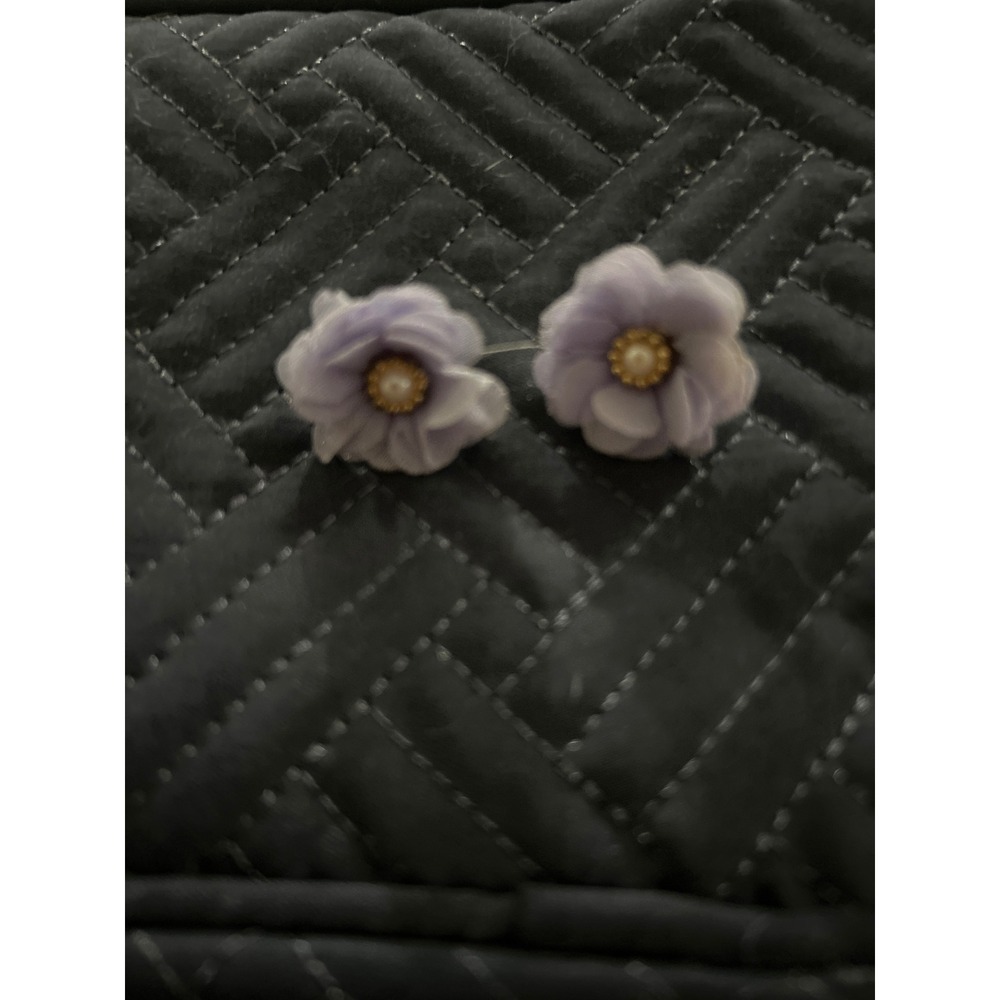 Floral‎ Pearl Center Earrings Purple Flower Cute Dainty Studs Jewelry